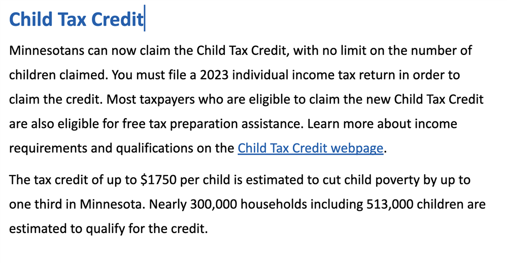  Child Tax Credit